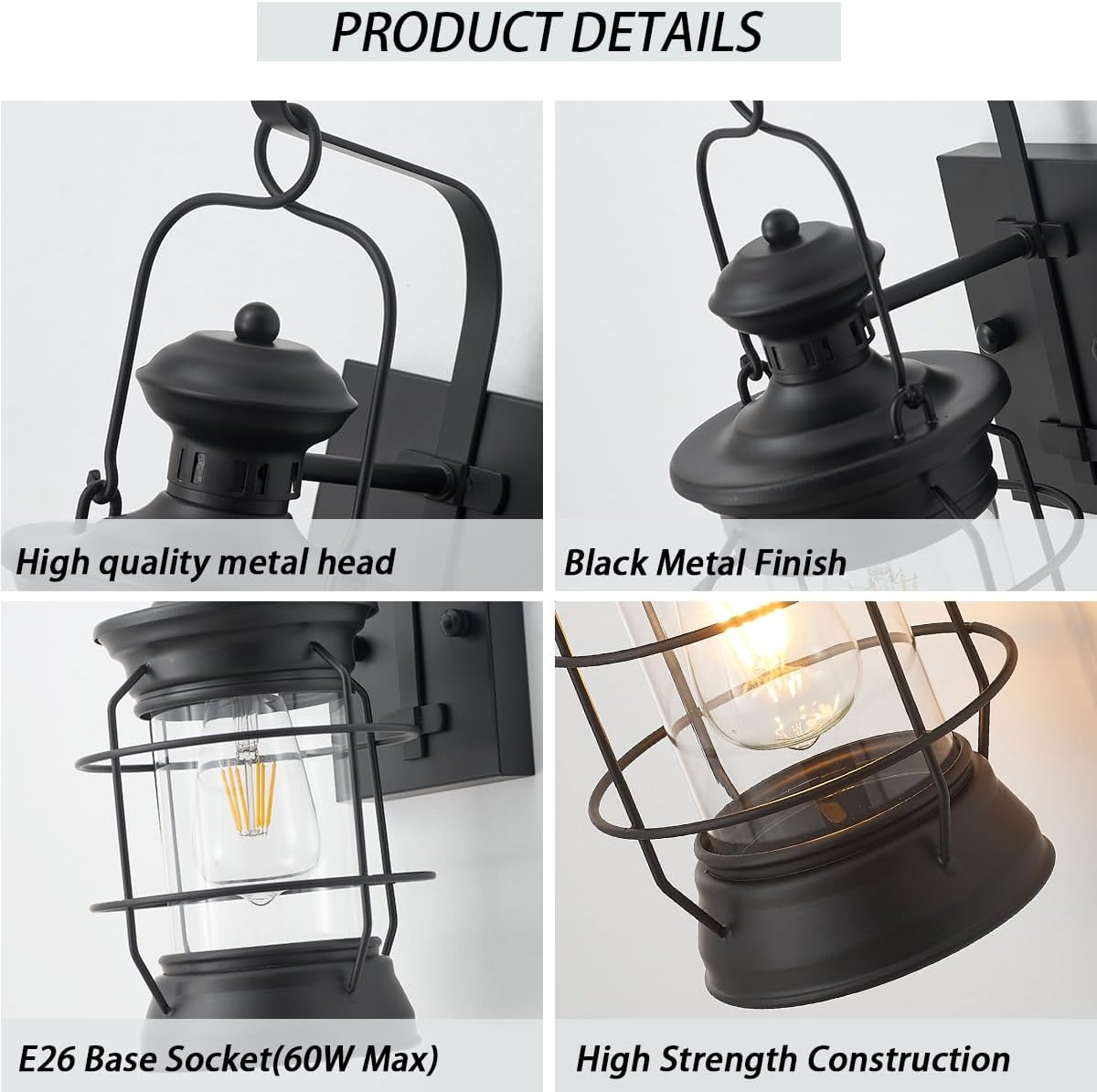 ylong-zs black farmhouse wall sconce, rustic lantern wall on a desk or shelf