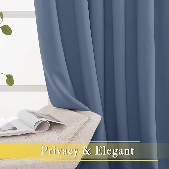 NICETOWN Blackout Stone Blue Curtain for Sliding Door, Grommet Room Divider French Door Curtain Wide Window Treatment Sound Reducing Thermal Drapes for Bedroom/Living Room (1 Panel, W80 x L95)