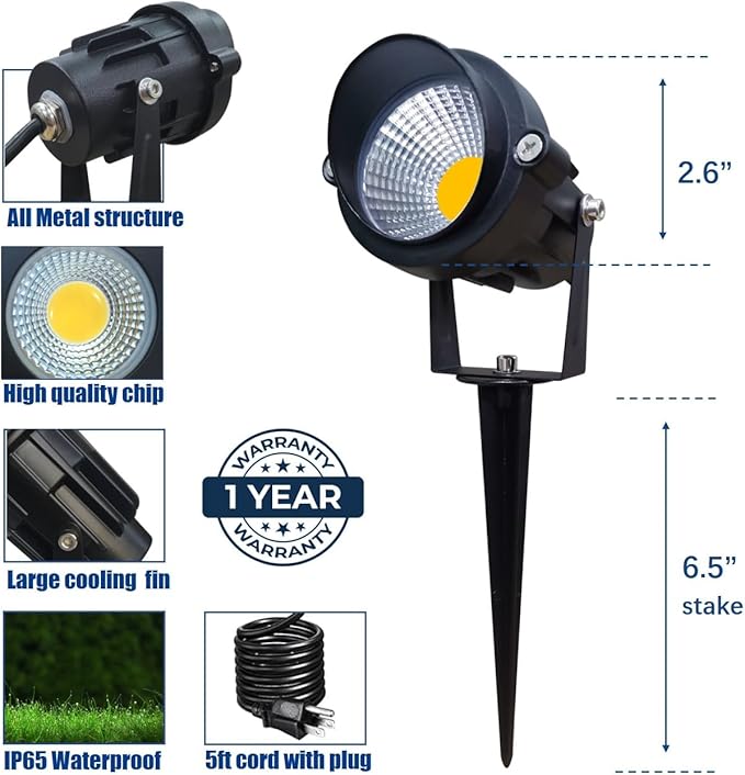 TOVEENEN LED Outdoor Landscape Spotlight 120V 12W Waterproof Spot Lights for Yard House Garden Christmas Lighting, Warm White 3000K, 4 Pack