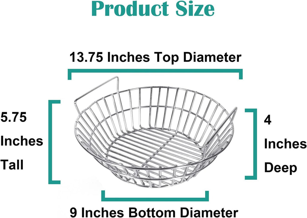 Charcoal Ash Basket for Large Big Green Egg Grill | Basket for Kamado Classic, Pit Boss, Louisiana Grills, Primo Kamado and Large Grill Dome, Stainless Steel