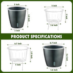 Self Watering Pots for Indoor Plants, 6-Pack 6.7'' Self Watering Planter with Drainage Holes, Small African Violet Pots with Water Indicator, Clear Wick Orchid Pot, Grey