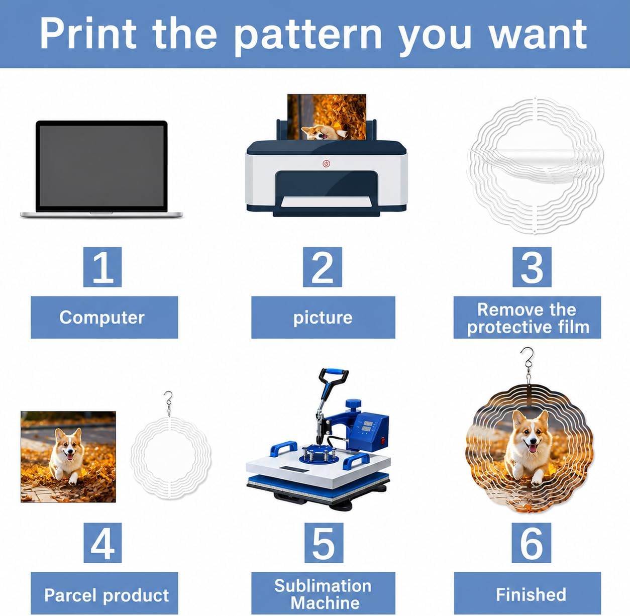 20 Pcs Sublimation Wind Spinner Blanks 8 Inch Bulk Aluminum Metal Blanks Product Outdoor Garden Decoration for Heat Press Transfer Sublimation Wind Spinners DIY Gift