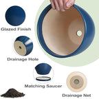 6.8 Inch Plant Pot - Ceramic Planter with Drainage Hole and Saucer, Modern Round Flower Pot, Planters for Indoor Plants, Home Garden Decor, Blue