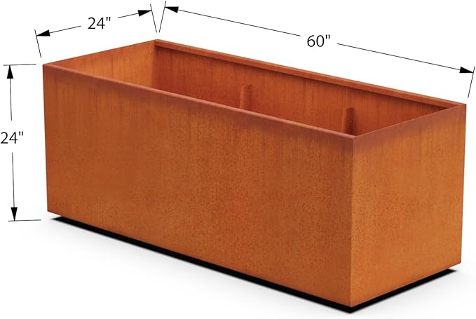 Plantercraft Extra Large Corten Steel Planter 60x24x24 | Large Rectangular Planters for Outdoor Plants & Modern Landscape Design | Heavy Duty Metal Planter Box