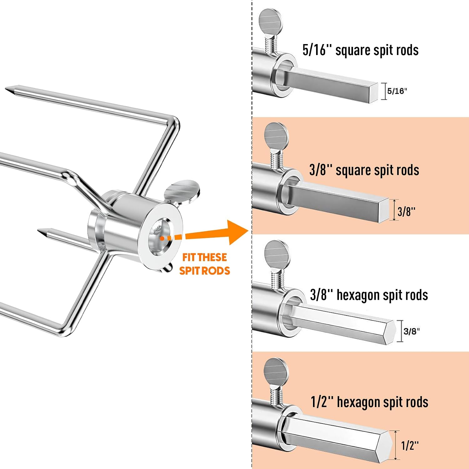 Skyflame Heavy Duty Stainless Steel Rotisserie Meat Forks | Fits 1/2-Inch and 3/8-Inch Hexagon Spit Rods, Fits 3/8-Inch and 5/16-Inch Square Spit Rods
