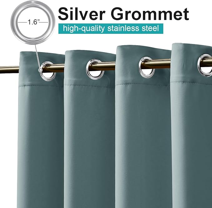 NICETOWN Greyish Blue Outdoor Curtains for Patio Waterproof, Stainless Steel Silver Grommet Thermal Insulated Blackout Outdoor Room Darkening Drapes for Front Porch, W52 x L108, 1 Panel
