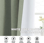H.VERSAILTEX Linen Curtains 100% Blackout Curtains for Bedroom 102 inch Long Full Light Blocking Nature Linen Blended Window Curtains for Living Room Nickel Grommet (2 Panels, Heathered Dried Sage)