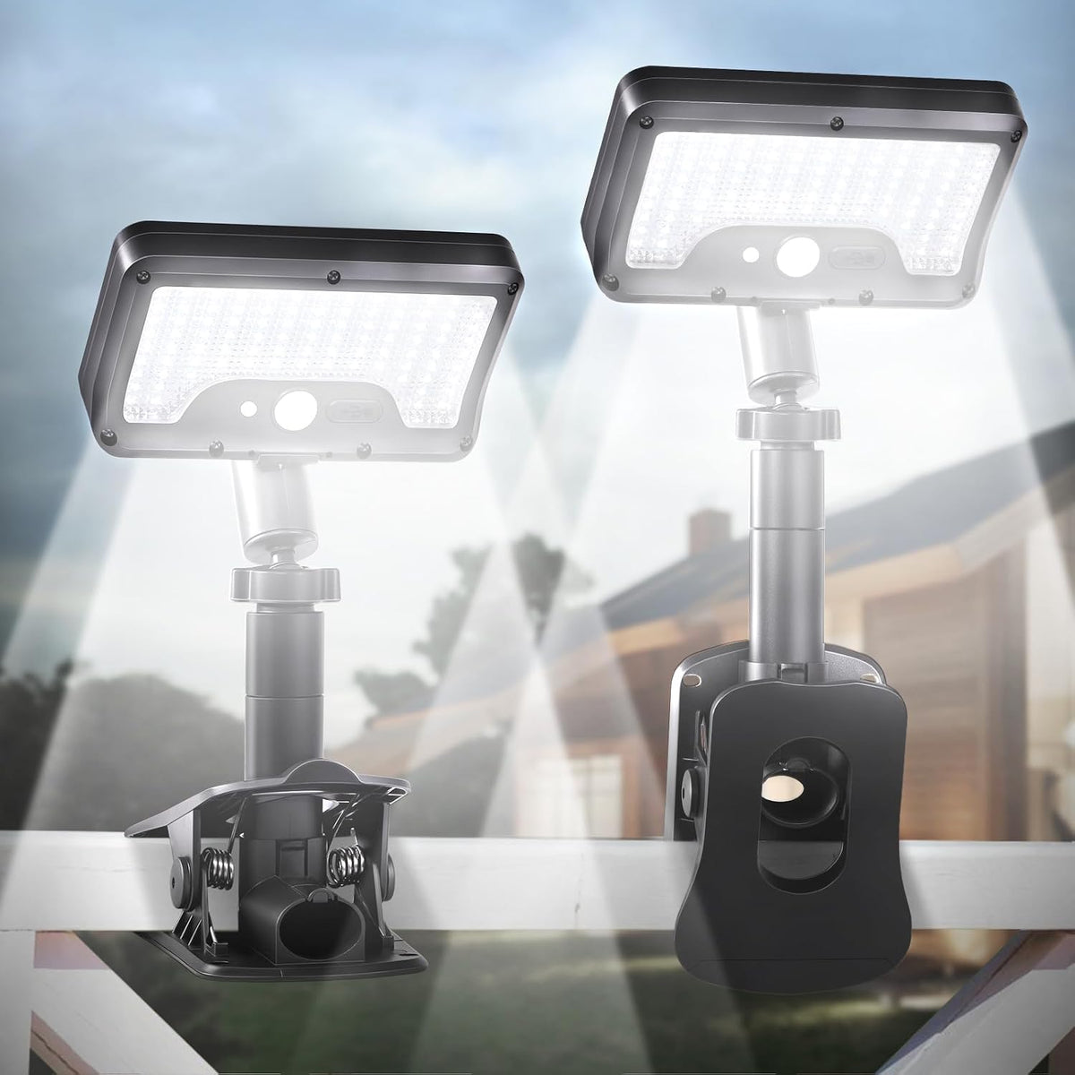 clip on solar motion lights outdoor,360°rotatable fence lights(2pack,6000k), main product view