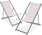 Magshion Folding Beach Sling Chairs Set of 2, 4 Level Adjustable Reclining Design, Lightweight Aluminum Frame, Portable Outdoor Chair for Backyard, Poolside and Camping, Support to 250 lbs, Stripes