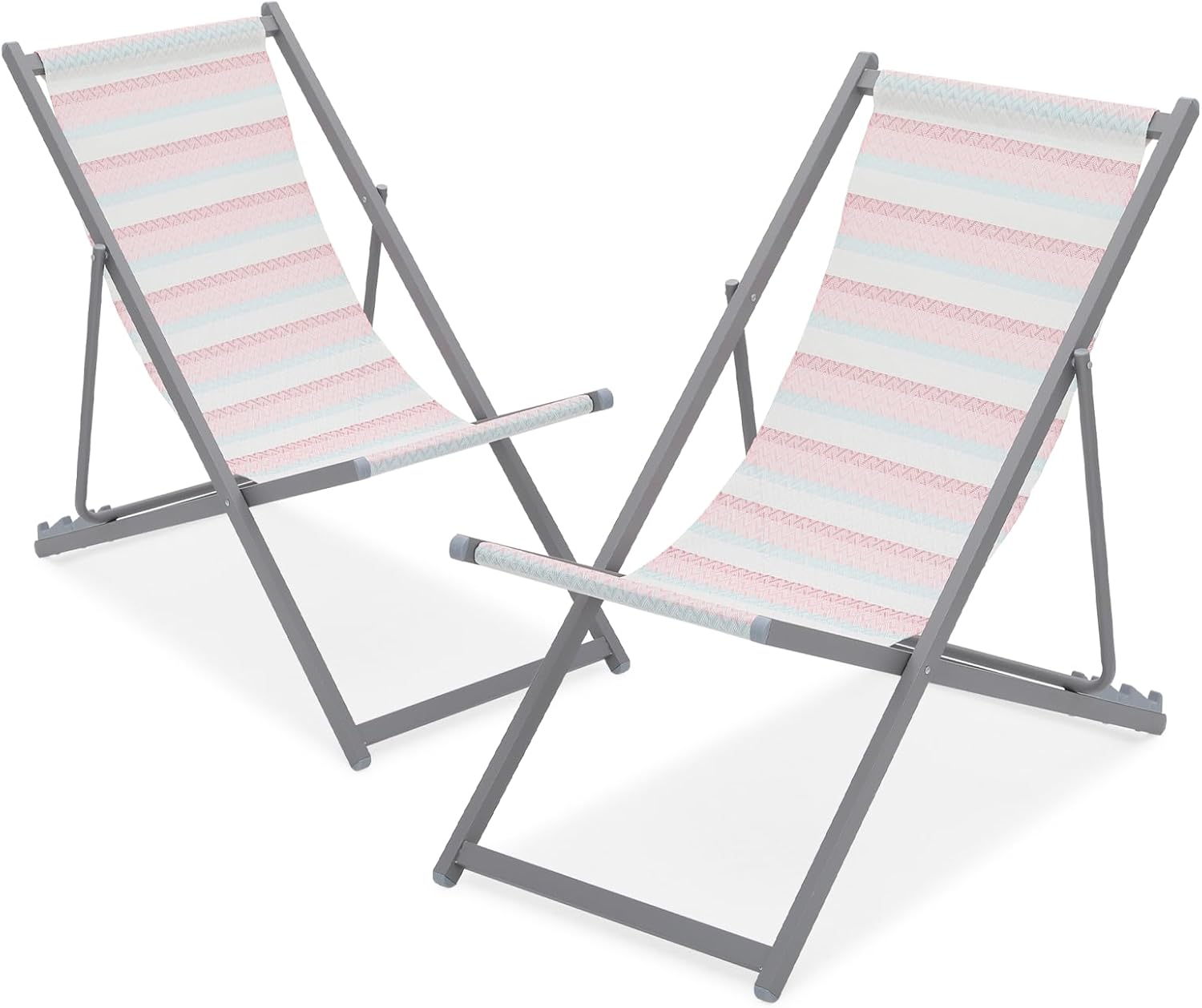 Magshion Folding Beach Sling Chairs Set of 2, 4 Level Adjustable Reclining Design, Lightweight Aluminum Frame, Portable Outdoor Chair for Backyard, Poolside and Camping, Support to 250 lbs, Stripes
