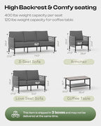 Aluminum Outdoor Patio Furniture Set with Dual-Layer Coffee Table, 4 Piece Modern Patio Conversation Sets with PE Rope, Outdoor Sectional Sofa with Thick Cushions for Balcony, Deck, Charcoal