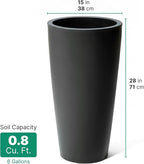 Step2 Tremont Tall Round Tapered Planter, 28" Tall, Indoor/Outdoor Plants, Efficient Drainage, Durable Resin, Onyx Black