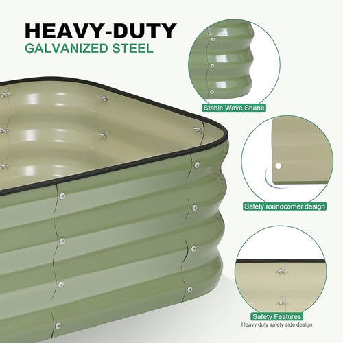 1MORE Raised Garden Bed -4X2X1 Galvanized Planter Box for Outdoor Gardening,3 in 1 Modular Raised Bed Kit with Protective Tape, Gloves for Herb，Ideal for Vegetables and Plants.Green-1Pcak