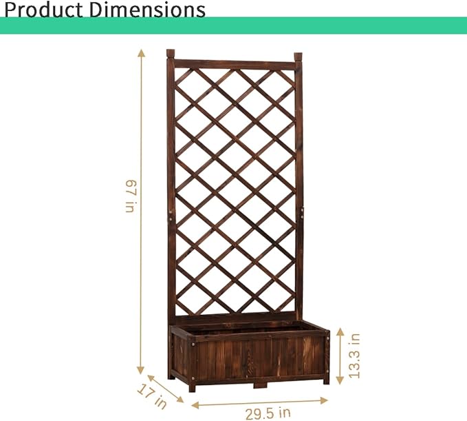 Anraja Raised Garden Bed with Trellis Wooden Planter Box Outdoor Wood Privacy Screen for Climbing Plant Planting Flower Patio Tomato Vegetable Herb Balcony Porch 29.5" L x 17.0" W x 67.0" H