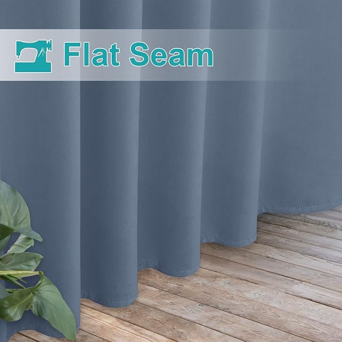 NICETOWN 2 Panels Self Stick Tab Top Outdoor Curtainss for Patio Waterproof, Indoor Outdoor Blinds Room Darkening Window Treatments Rain & Sun Blocking Drapes for Pool, W52 x L95, Stone Blue