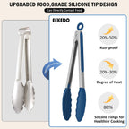 Tongs for Cooking, Stainless Steel Kitchen Tongs with Silicone Tips | 600ºF High Heat-Resistant, Non Scratch, Locking Tong for BBQ Grilling Air Fryer Food Salads, Set of 2 (9" and 12") Navy Blue