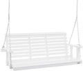 VEVOR Wooden Porch Swing 5.5FT with 2 Side Cup Holders, Heavy Duty 880lbs Patio Swing, Outdoor Swing Hanging Chair, Bench Swing with Adjustable Chains for Front Porch, Yard, Balcony, Garden, White