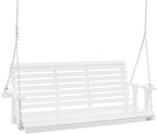 VEVOR Wooden Porch Swing 5.5FT with 2 Side Cup Holders, Heavy Duty 880lbs Patio Swing, Outdoor Swing Hanging Chair, Bench Swing with Adjustable Chains for Front Porch, Yard, Balcony, Garden, White