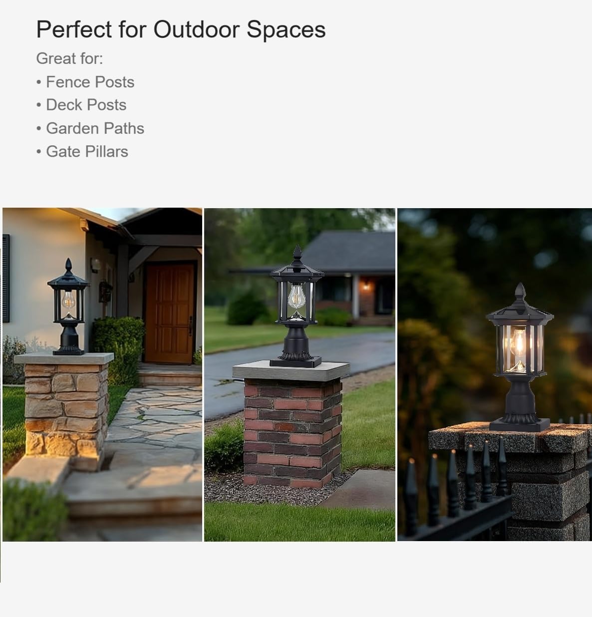 Solar Post Light, Outdoor Waterproof LED Pillar Lights with Glass and Pier Mount Base Solar Lamp Post Light ST4368Q Fits 6x6 Wooden Posts for Gates Yard Pole Column Garden Deck Pathway Driveway