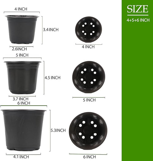 100 Packs Plastic Nursery Pots, 4 5 6 Inches Pots for Plants with Drainage Holes, Garden Pots Flower Plants containers for Seedlings, Succulents, Transplanting (100, 4 5 6 Inch)