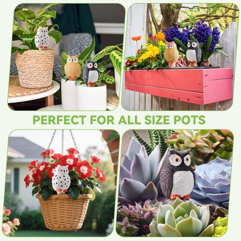 Yeswhat Self Watering Plant Spikes 4 Pack, Terracotta Owl Automatic Plant Waterer for Indoor Outdoor Plants, Slow Release Watering Stakes, Vacation Watering Devices for Potted Plants Garden Decor