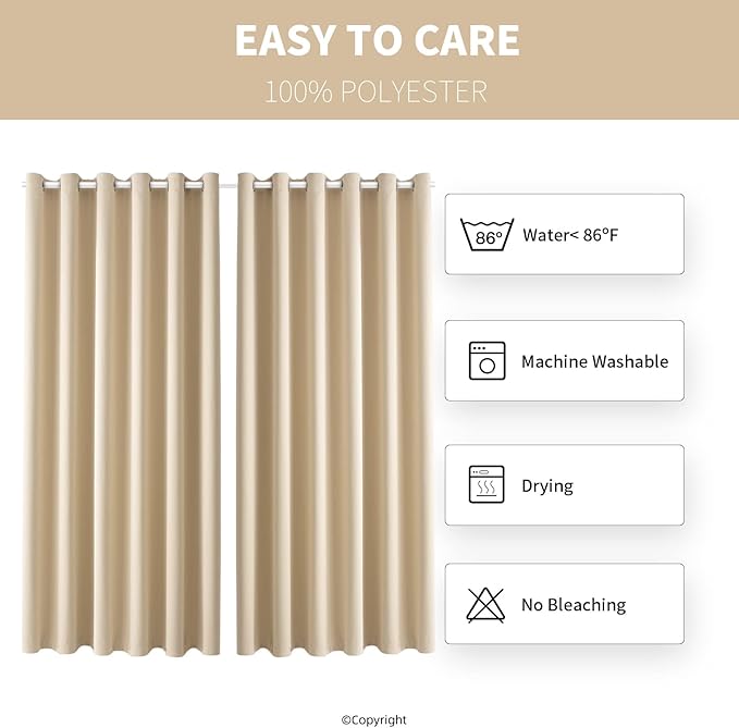 DIVA EN CAMINO DEC Outdoor Patio Curtain Waterproof Darkening Thermal Insulated Indoor Curtains for Bedroom, Porch, Living Room, Pergola, Cabana, W84 x L108, Beige, Set of 2 Panels