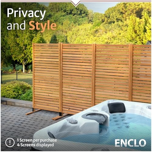 enclo slatted freestanding/surface mounted privacy screen, cedar wood shown in use