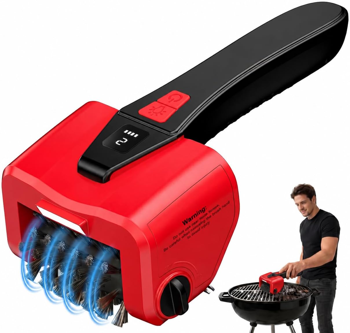 Electric BBQ Grill Brush, 800RPM Automatic Grill Cleaner for Outdoor Grill with 2-Speed & 20kg Torque–4500mAh Battery,LED Light for Night, No Bristle Drop Safe for Cast Iron Stainless,Gift for Men Dad