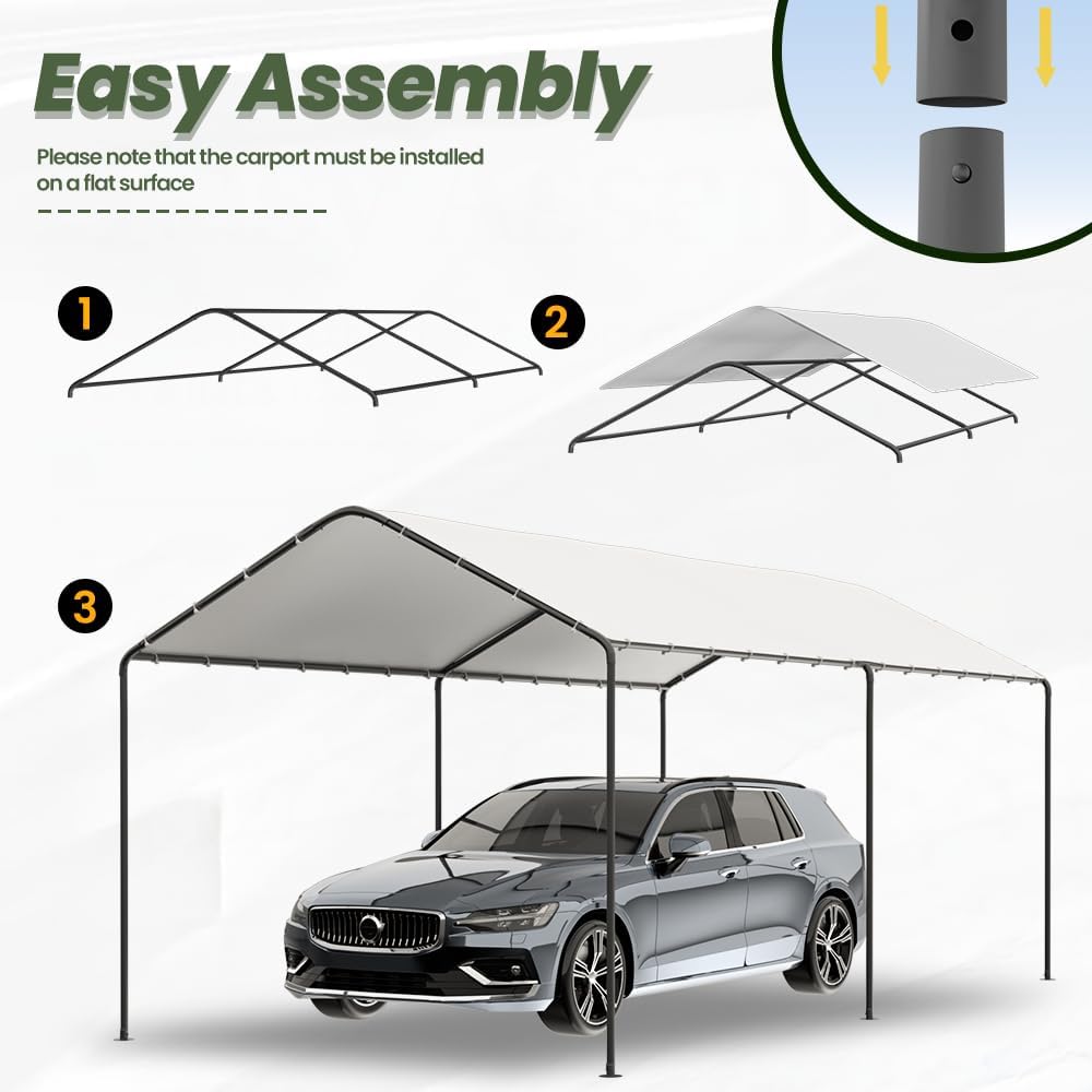 carport, 10‘ x 20’ garage car canopy w/water-resistant, side view