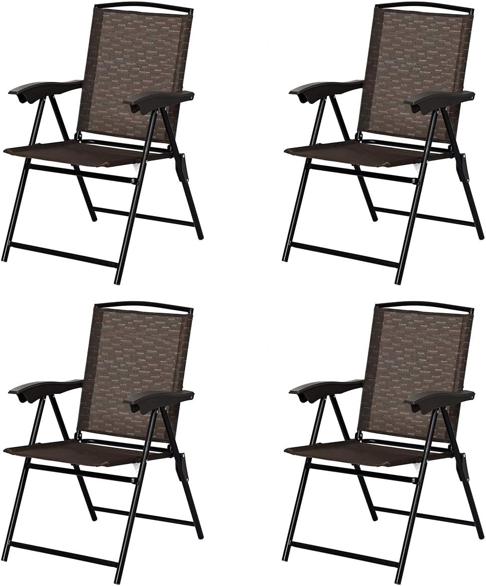 Goplus Folding Sling Chairs Sets of 4 w/Armrests & Adjustable Back | Portable Chairs for Patio Garden Pool Outdoor & Indoor