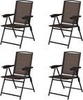 Goplus Folding Sling Chairs Sets of 4 w/Armrests & Adjustable Back | Portable Chairs for Patio Garden Pool Outdoor & Indoor