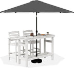 SERWALL Outdoor Bar Set with 9ft Umbrella, All-Weather HDPE Patio Bar Chairs and Table, Outdoor Furniture Set for Poolside, Backyard, Garden - White