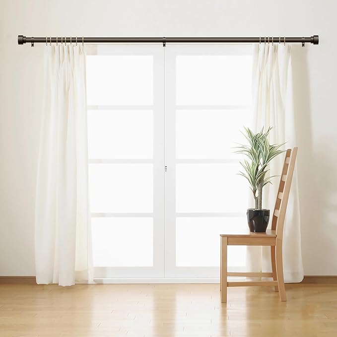 Curtain Rods for Windows 48 to 84, 1 Inch Adjustable Heavy Duty Long Window Drapery Rods with End Caps, Indoor Outdoor Curtain Rod for Patio Bedroom, Size 32" - 90", Antique Bronze