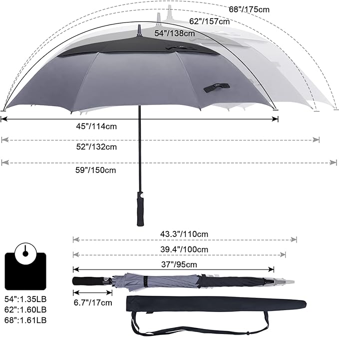 G4Free 47/54/62/68/72 Inch Automatic Open Golf Umbrella Oversize Extra Large Double Canopy Vented Windproof Waterproof Stick Umbrellas