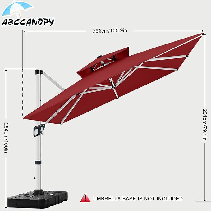 ABCCANOPY Patio Umbrella Cantilever Double Top Outdoor Offset Umbrella with 360° Rotation