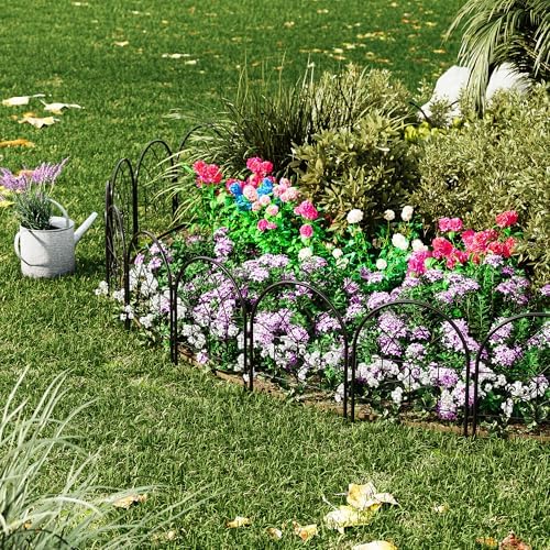 garvee decorative garden fence panels 4-pack, 20"x26" black, front angle view