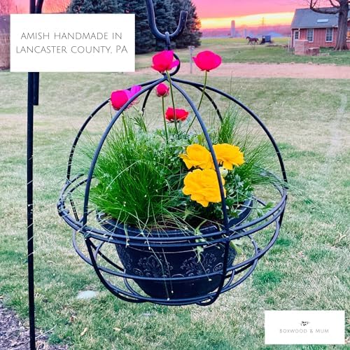 large wrought iron hanging globe planter – amish, close-up detail