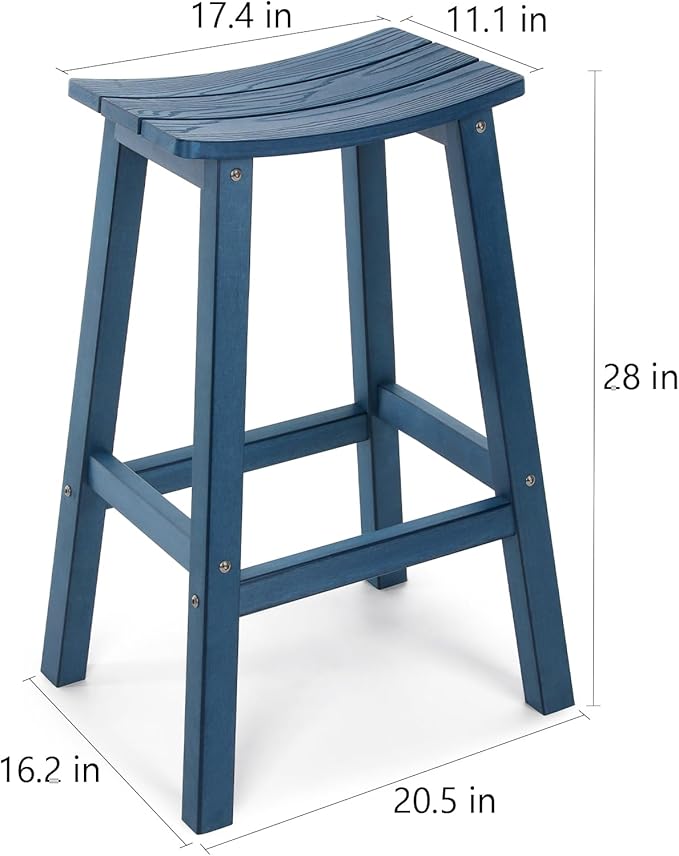 Stoog All-Weather Bar Stools Set of 2, 28" Height Outdoor Bar Stools with 400 lbs Weight Capacity, Low Maintenance, for Patio, Deck, Kitchen Counter, and Garden, Blue