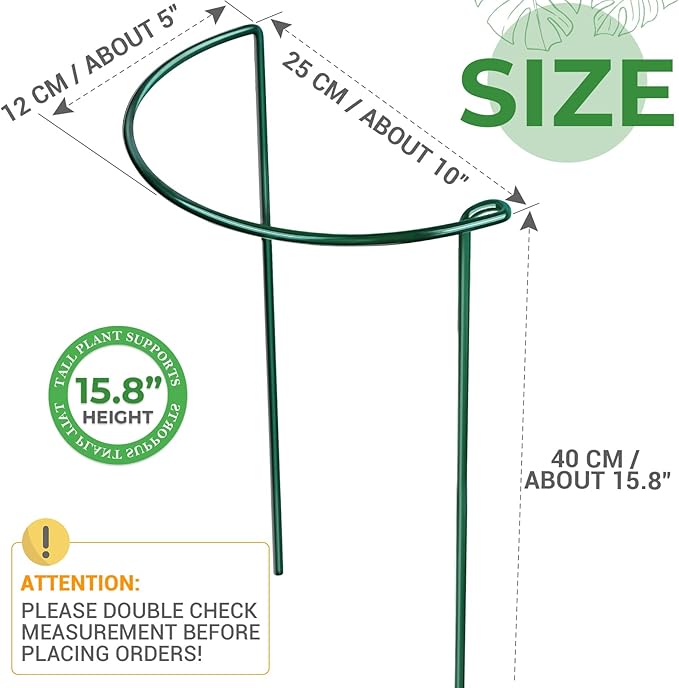 LEOBRO 6 Pack Plant Support Plant Stakes, Metal Peony Support, Garden Plant Supports, Plant Cage, Plant Support Ring, Plant Support Stakes for Peony, Tomato, Hydrangea, Indoor Plants, 9.8 W x 15.7 H