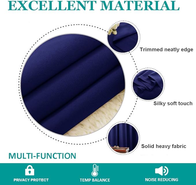NICETOWN Wide Sliding Door Curtains - Thermal Insulated Drapes, Blackout Window Curtain, Privacy Blind for Living Room & Bedroom (Dark Blue, W100 x L108 inches)