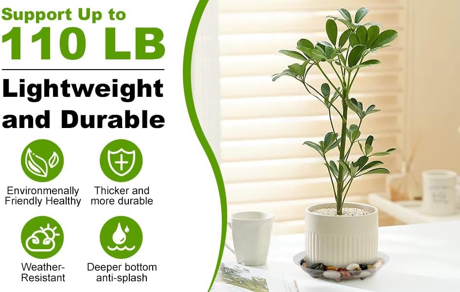 6 Pack 12 Inch Heavy Duty Clear Plastic Plant Saucer Sturdy Pot Tray Plant Drip Trays for pots,Plant Water Catcher Tray,Flower Pot Saucer Water Drainage Tray Floor Protector (12 Inch)