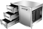 Outdoor Kitchen Drawer Combo, BBQ Access Trash Drawer Combo with Triple Stainless Steel Drawers(Left), Outdoor Kitchen for BBQ Island, Grilling Station, Outside Cabinet (28" W x 19.6“D x 20.1" H)