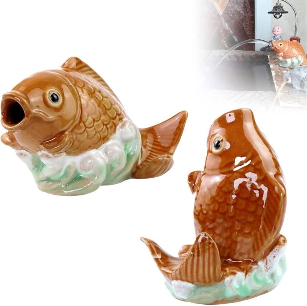 2026Fountain Spitter, Pond Spitter, Ceramic Carp Statue Traditional Style and Home Decor Figurine for Good Fortune Yellow, Fish Figurines2026 (Type-A+B)