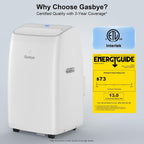gasbye dual hose portable air conditioner, [2026 upgraded] showing dimensions