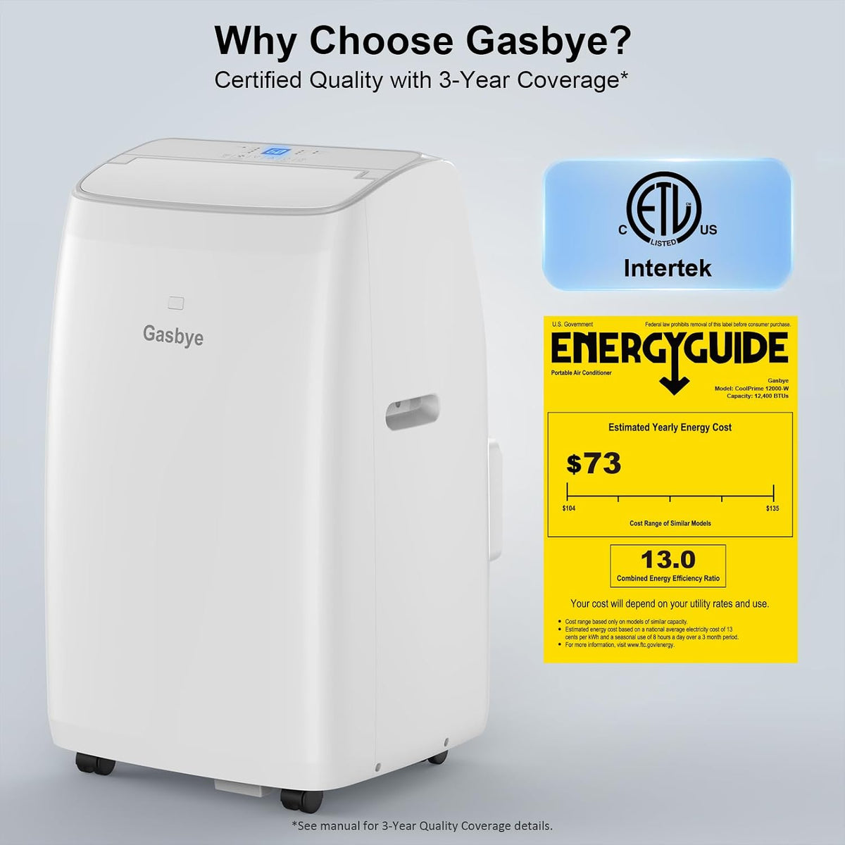 gasbye dual hose portable air conditioner, [2026 upgraded] showing dimensions