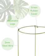 5 Pack Plant Support Stakes, Adjustable Plant Ring Cages with Green Rubber Wrapping, Ideal for Orchids, Indoor and Outdoor Potted Plants, 8" Wide x 11" High