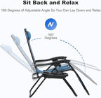 Nazhura Set of 2 Relaxing Recliners Patio Chairs Adjustable Steel Mesh Zero Gravity Lounge Chair Beach Chairs with Pillow and Cup Holder (Sky Blue)