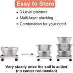 DUNCHATY Stackable Planter, Vertical Garden Planter with Wheels and Tools, Self Watering Strawberry Planter Indoor/Outdoor 3 Tier Herb Planter Pots for Growing Vegetables and Succulents,Gray