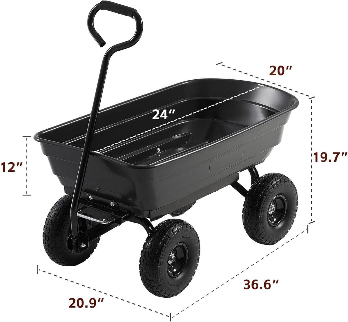 garden dump cart 660lb heavy-duty steel frame flat-free, package contents
