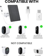 5W Solar Panel Charger Compatible with Arlo Essential 2K Outdoor Camera(2nd Gen)/Essential Outdoor XL(2nd Gen)/Essential Spotlight, IP65 Waterproof 10ft USB-C & Micro USB Cable & Wall Mount, 3 Pack